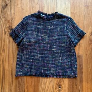 Fringed Multicolor Tweed Top
